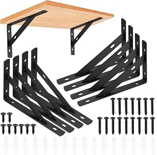 8 Pack Heavy Duty Wall Mount L Bracket,Metal Floating Shelf Support 3.7"x6" | Solid metal construction, easy to install for home, bedroom, office and garage shelving projects