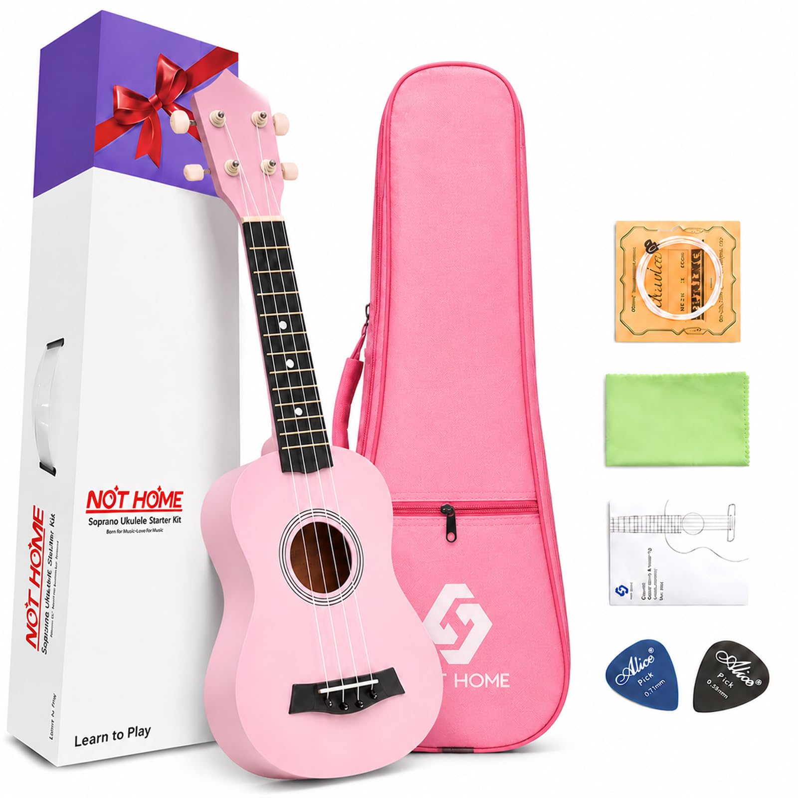 Soprano Ukulele Beginner, 21 Inch Basswood kids Ukuleles Starter Kit Pink | Ukul