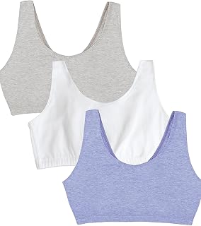 Fruit of The Loom Cotton Sports Bra with Thin Straps, Pack of 3, Fashionable Colours Women's Sports Bra (Pack of 3)