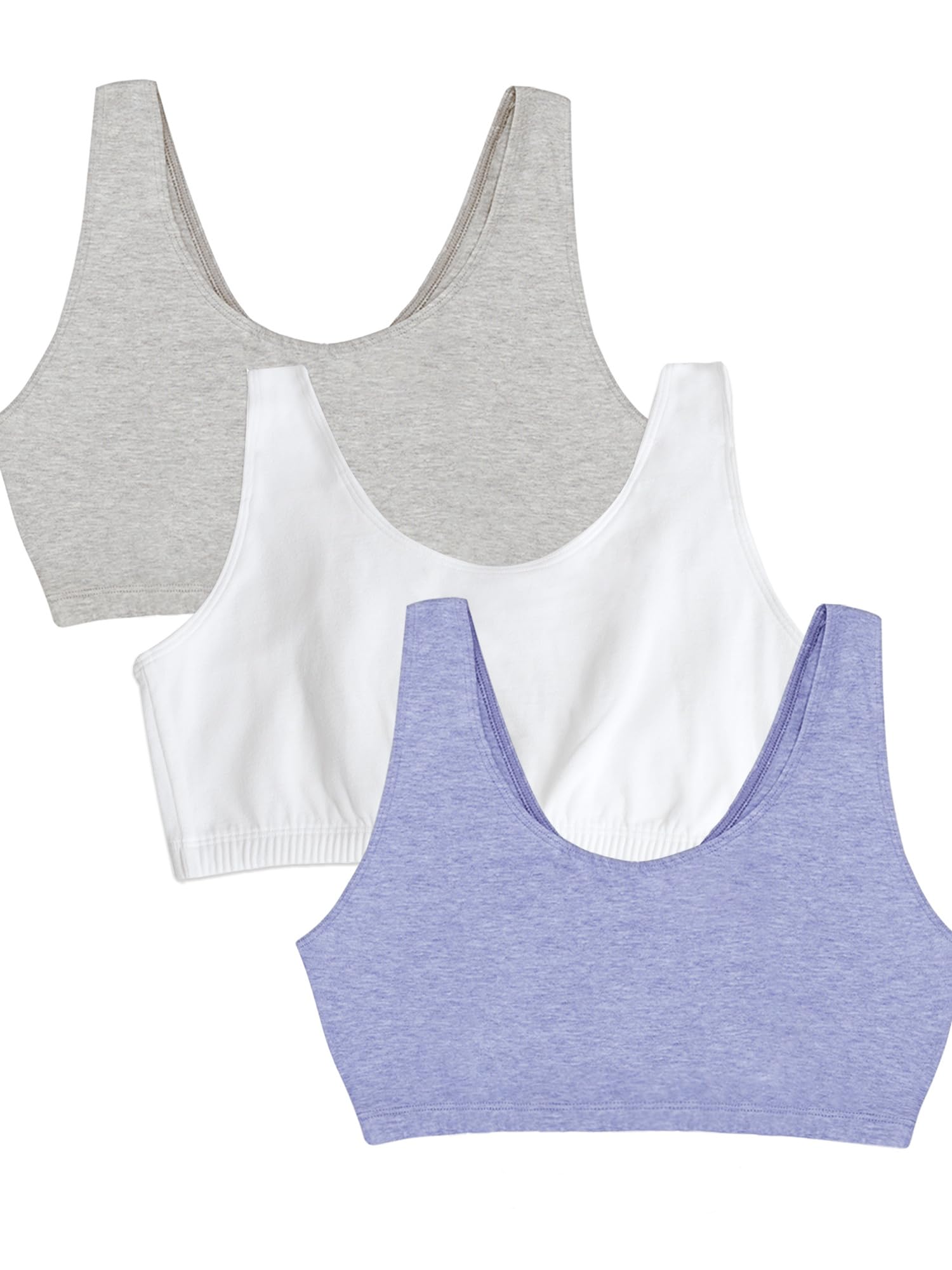 Fruit of The Loom Cotton Sports Bra with Thin Straps, Pack of 3, Fashionable Col