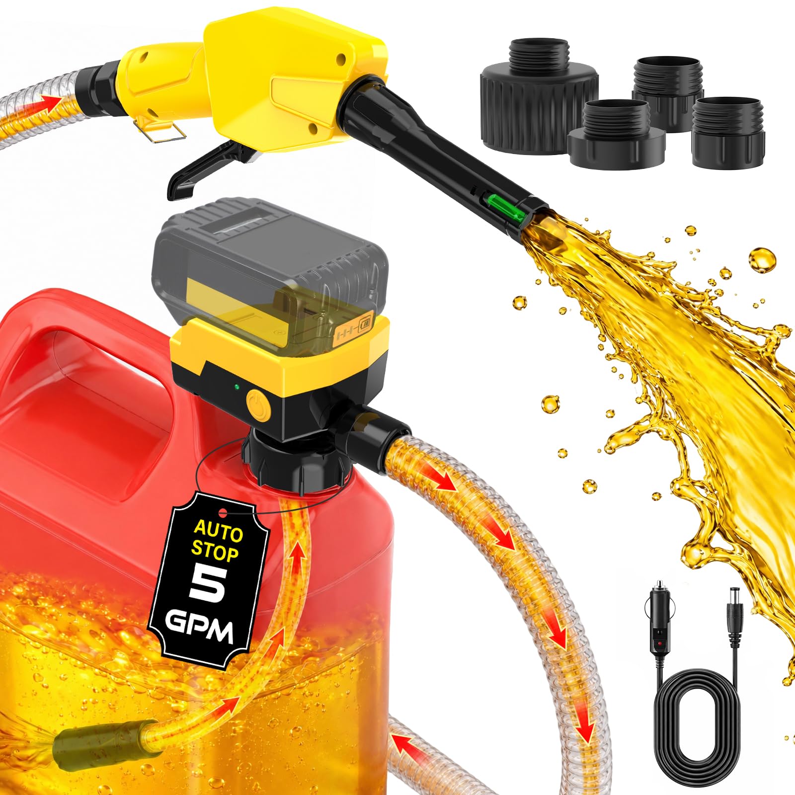 Keimi Cordless Electric Fuel Transfer Pump, Auto-Stop &amp; Hand Trigger Nozzle 