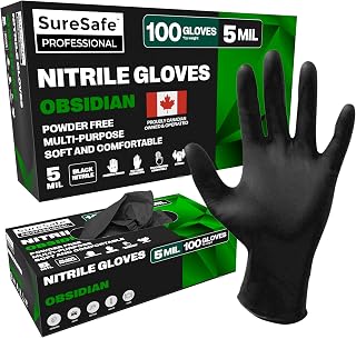 Black Nitrile Gloves, 5 Mil Powder-Free Latex-Free | Textured grip for food service, cooking, cleaning, painting, lab and sanitary tasks; puncture resistant, stretch fit
