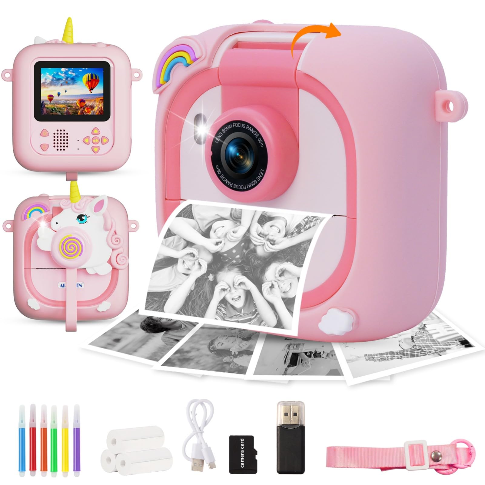 ARNSSIEN Kids Camera Instant Print,1080P,180°Flip Lens,2.4" Screen | Instant Pri