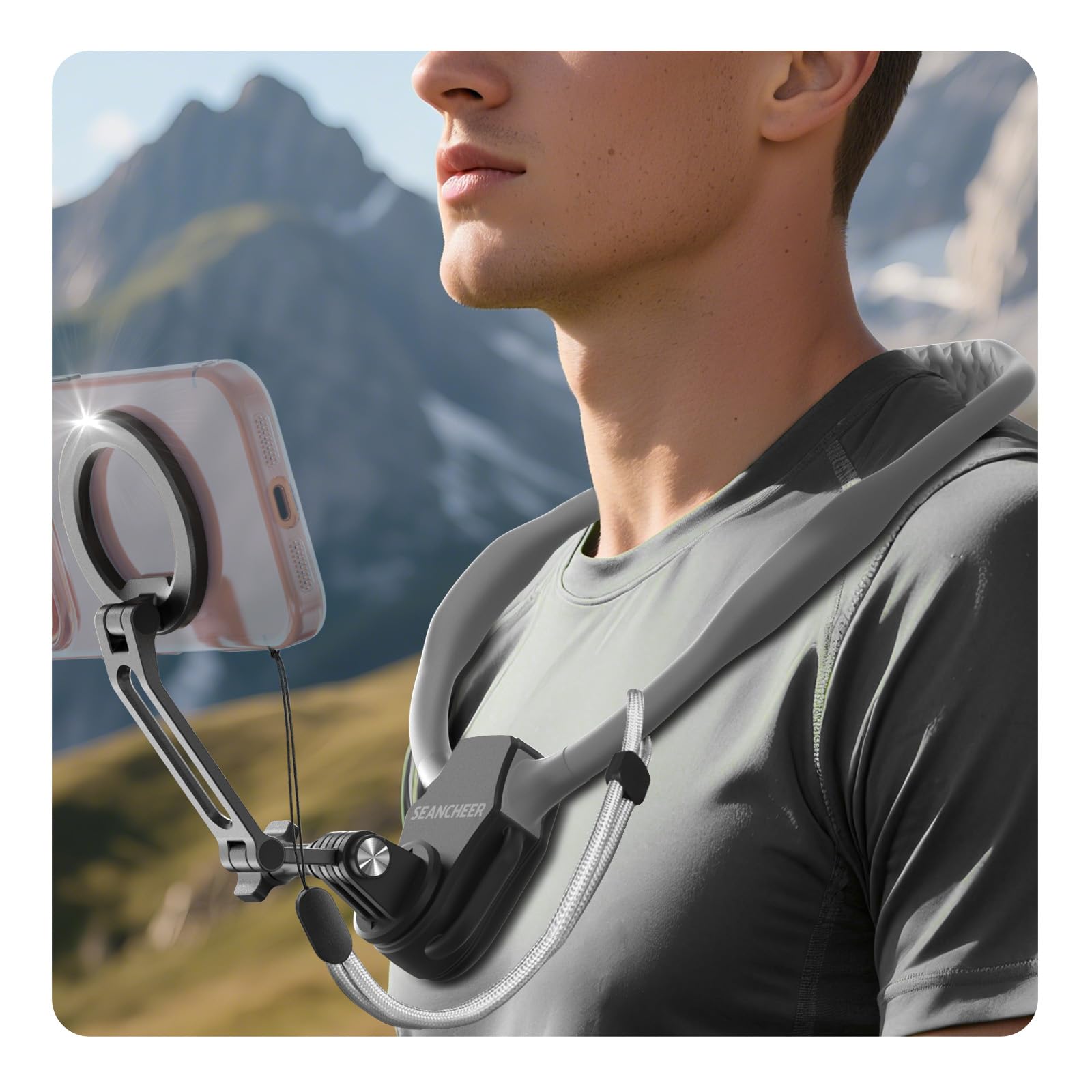 【2026 Extended Long】Magnetic Neck Mount for Phones,Neck Phone Holder | 27.6"Hand