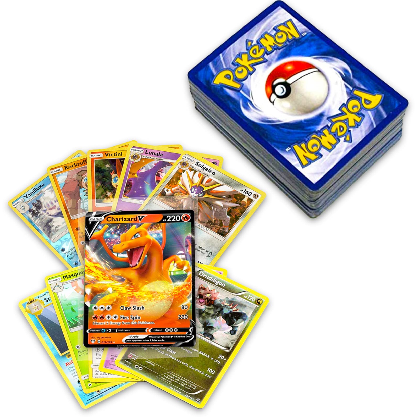 50+ Official Pokemon Cards Collection with 5 Foils in Any Combination and at Lea