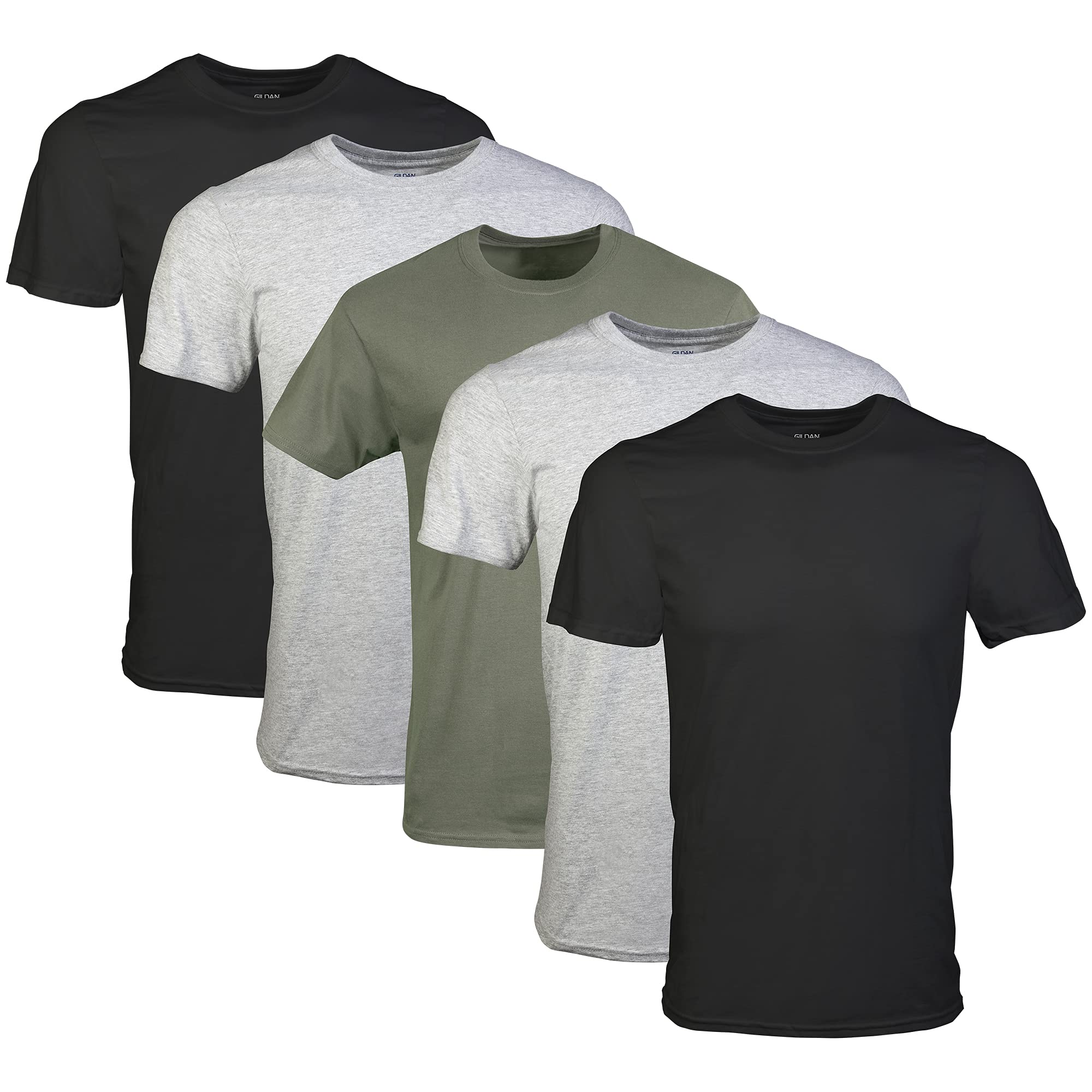 Gildan Men's Crew T-Shirts, Multipack, Style G1100, Black/Sport Grey/Military Gr