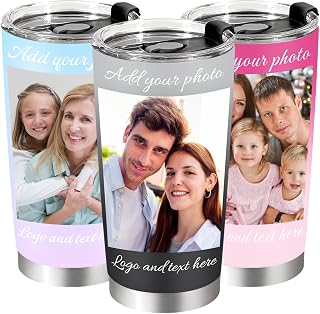 Personalized Coffee Tumbler with Pictures Text Logo Name, 20oz Stainless Steel Tumbler with Lid, Custom Coffee Travel Mug Cups, Women Men Gifts for Valentine Birthday Christmas Anniversary (UV)
