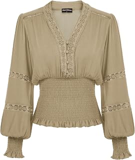 Scarlet Darkness Women's Renaissance Lace V Neck Lantern Sleeve Blouse
