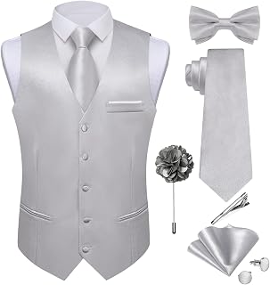 DiBanGu Men's Satin Suit Vest and Tie Solid Color Vest and Bow Tie for Tuxedo Formal Dresses Vest Wedding Party 8 Pieces