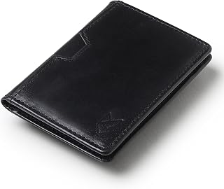 FOXHACKLE Leather Credit Card Wallet for Men and Women, Slim Bifold Wallet with RFID Blocking, Slim Front Pocket, Minimalist Card Wallet, Black, Size