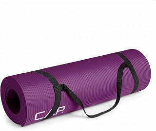 CAP 1/2" Thick Yoga Mat, Exercise & Workout Mat with Strap, Wine | Latex-free NBR foam cushions knees and joints for Pilates, stretching, core training, floor exercises and home fitness.