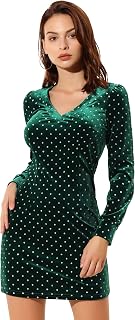 Women's Christmas V Neck Long Sleeve Party Glitter Velvet Casual Bodycon Mini Dress