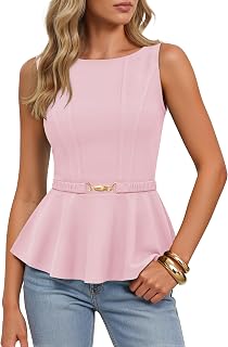 ZESICA Women's Summer Business Casual Peplum Tops 2026 Sleeveless Babydoll Tank Top Fitted Work Shirts Outfits