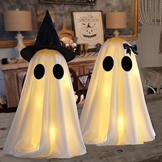 KIWDY Halloween Ghost Decorations, Spooky Ghost for Halloween Decor Indoor | Set of 2, Timer, Ghost & Witch Fusion Design, Cute and Spooky Design, DIY, Lighted Holiday Displays