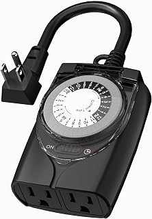 HBN Outdoor Timer Outlet Waterproof, 24 Hour Mechanical Light Timers for Electrical Outlets Outdoor Weatherproof, 2 Grounded Outlets for Christmas Lights, Holiday Decorations, 15A 1/2HP