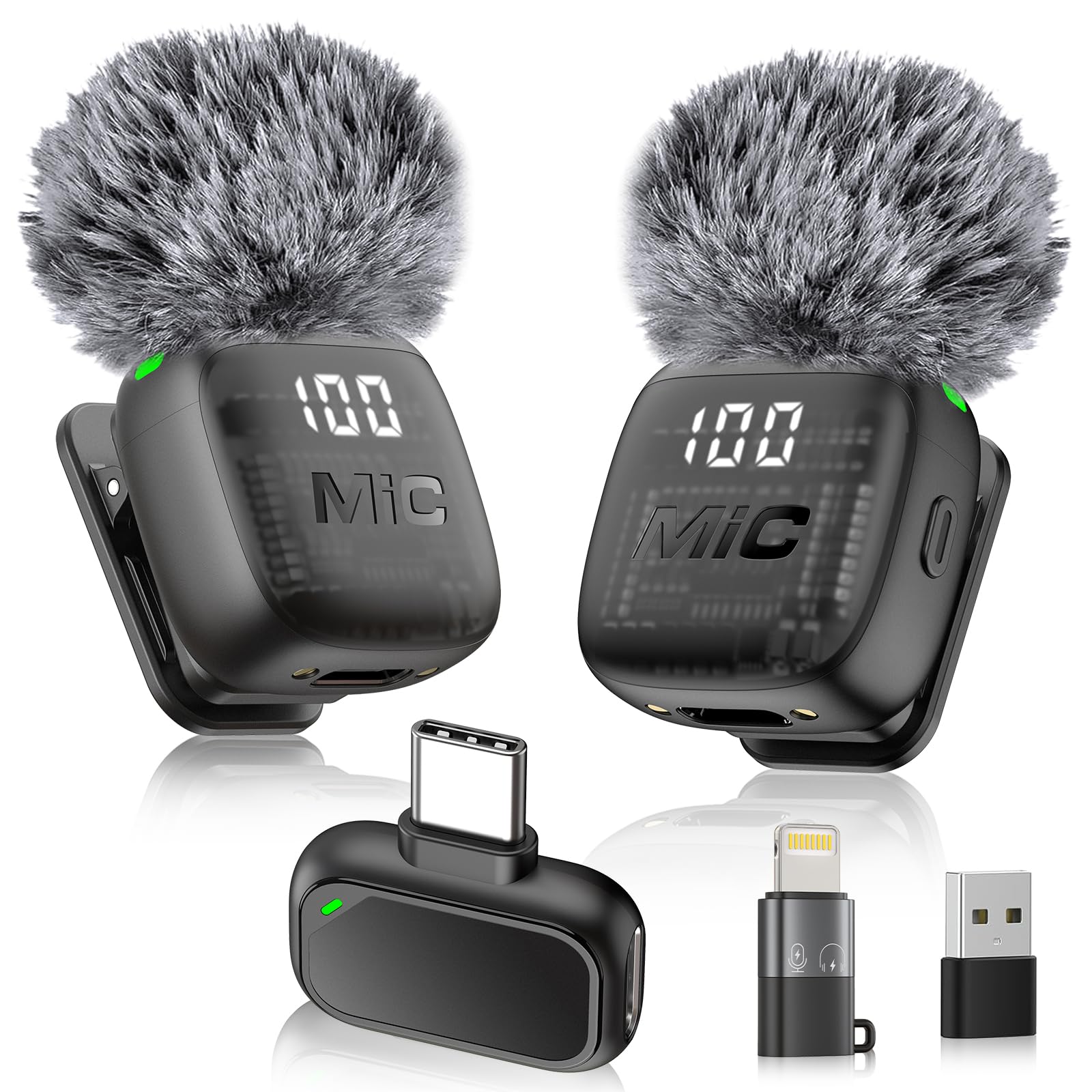 2 Mini Microphones, Wireless Lavalier Microphone for iPhone Android Laptop | 2 P