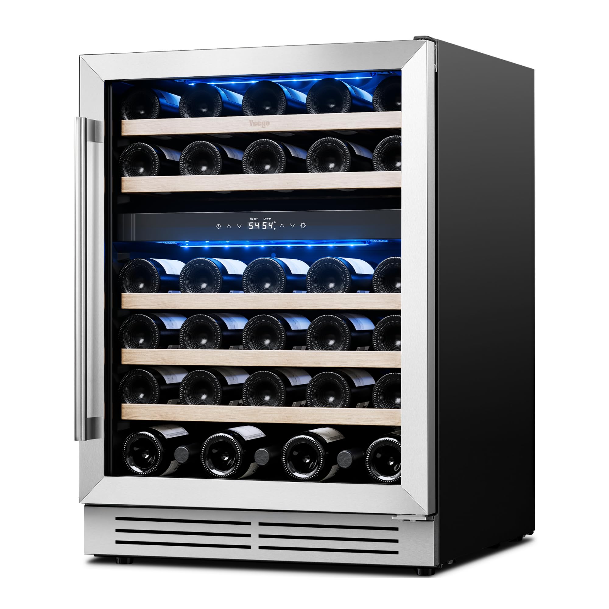 Yeego 24 Inch Wine Fridge, 52 Bottle Dual Zone Wine Cooler with Glass Door | Bui