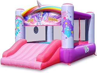 Action Air Bounce House, Princess Inflatable Bounce House with Blower, Pink Bouncy House for Girls, Flying Unicorn Theme Bouncy Castle, Durable Sewn and Extra Thick, Love for Kids