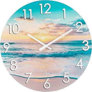 Alarllok Outdoor Clock Waterproof 12 Inch Beach Coastal Decorative | Silent Battery Operated Wall Clock for Patio Pool Garden Bathroom, Indoor & Outdoor Use