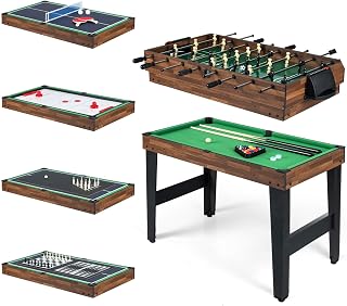GYMAX Multi Game Table, 10 in 1 Combo Game Table with Foosball, Air Hockey, Pool, Ping-Pong, Shuffleboard, Bowling & 4 Board Games, Game Tables for Game Room, Home, Family