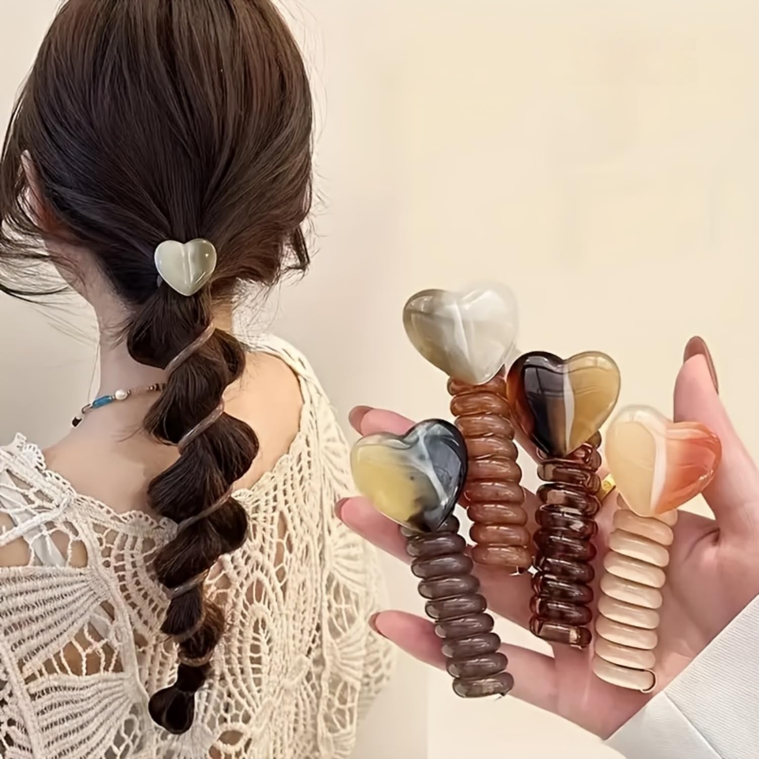 4 Pcs Hair Ties Spiral Hair Ties Telephone Ropes for Thick Hair Ponytail Holder 