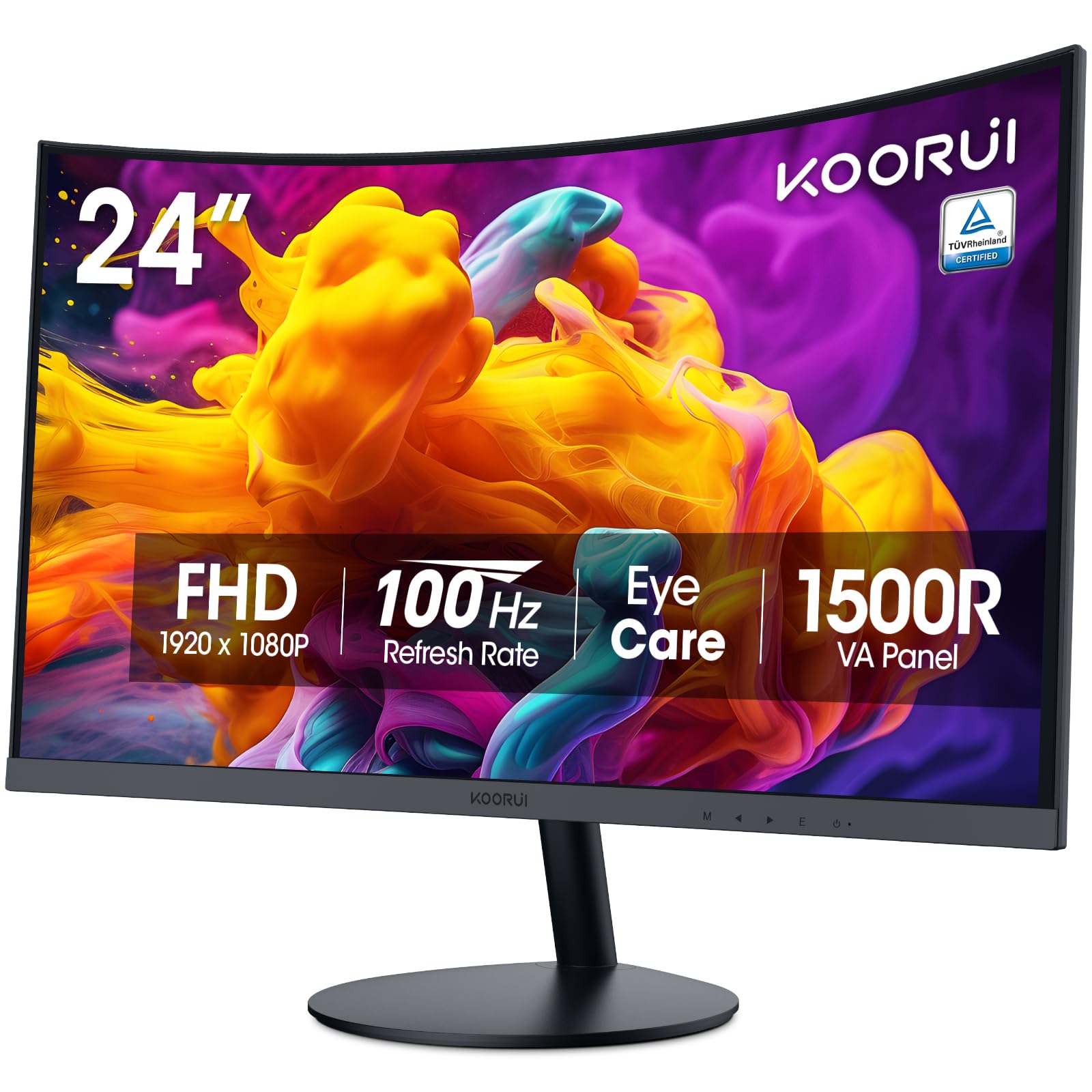 KOORUI 24 inch Curved Computer Monitor, FHD 100Hz VA 1500R PC Screen | Adaptive 