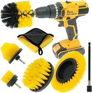 Sayutie 7pcs Drill Brush Attachment Power Scrubber Cleaning Brush Grout Cleaner Brush All Purpose Drill Brush Set for Grout, Floor, Tub, Shower, Tile, Bathroom and Kitchen Surface (Yellow)