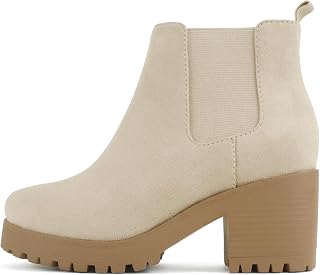 Soda Top Shoes Jaber - Stivaletto con suola elastica e tacco grosso, Pelle scamosciata imitazione grano chiaro, 38 EU