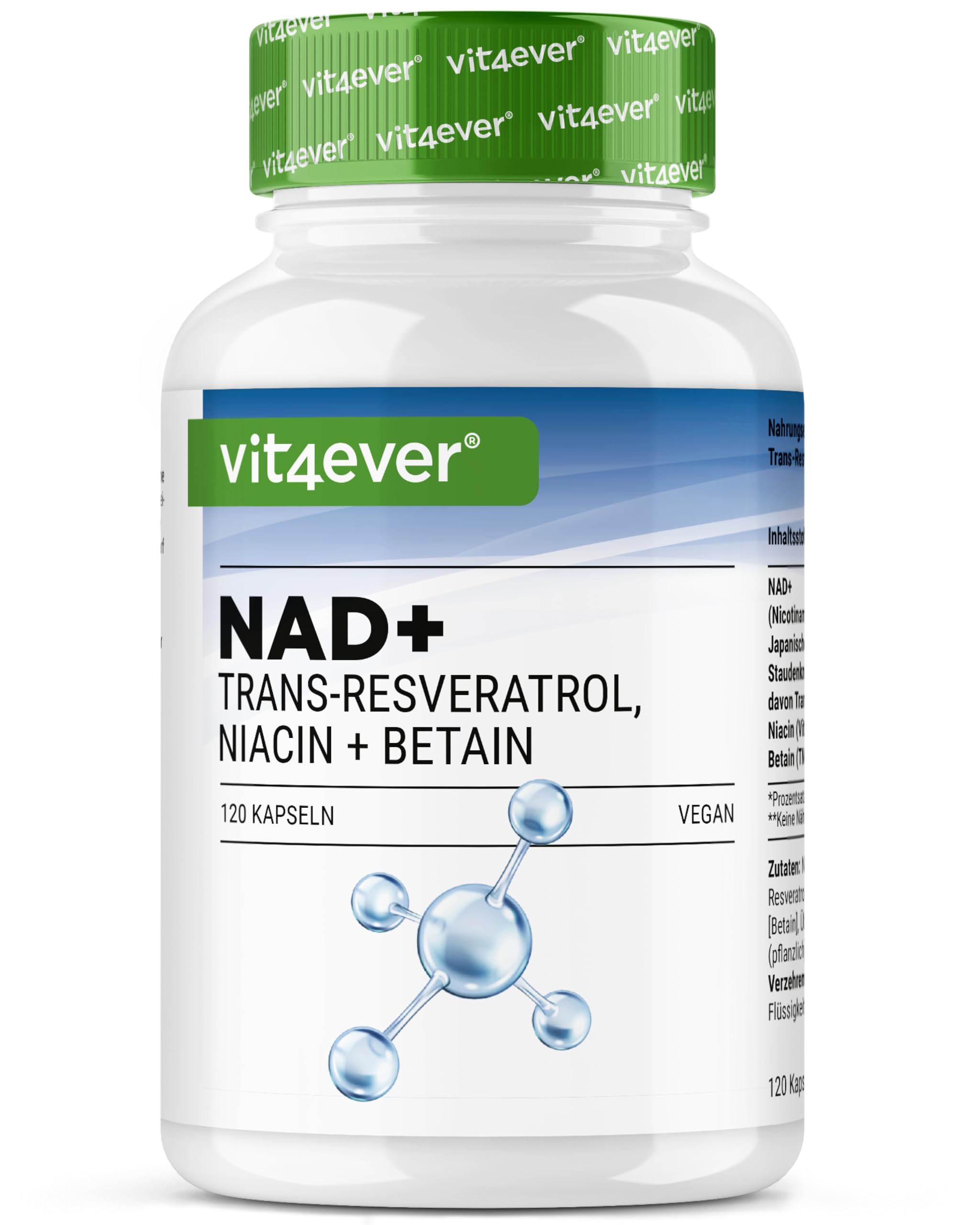 vit4ever NAD+ Premium Complex - 120 Capsules - 500 mg NAD+