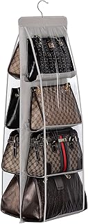 Lirex Handbag Hanging Purse Organizer for Closet, 8 Pocket Handbag Storage Organizer Hanger Oxford Cloth Closet Organizer for Family Closet Bedroom, Foldable and Universal Fit, Grey