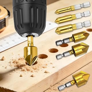 6 Pack Countersunk Drill Bit Set 6-19mm 5 Edge Chamfer and Deburring Bits with 1/4" Hex Shank High Speed Steelwork Tool