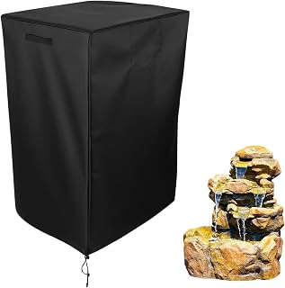 Outdoor Fountain Cover, 40x24x19in Heavy Duty Waterproof Winter Garden Statue Protective Cover with Zipper & Drawstring for Cascading Bowls & Stacked Stone Fountains(Black)