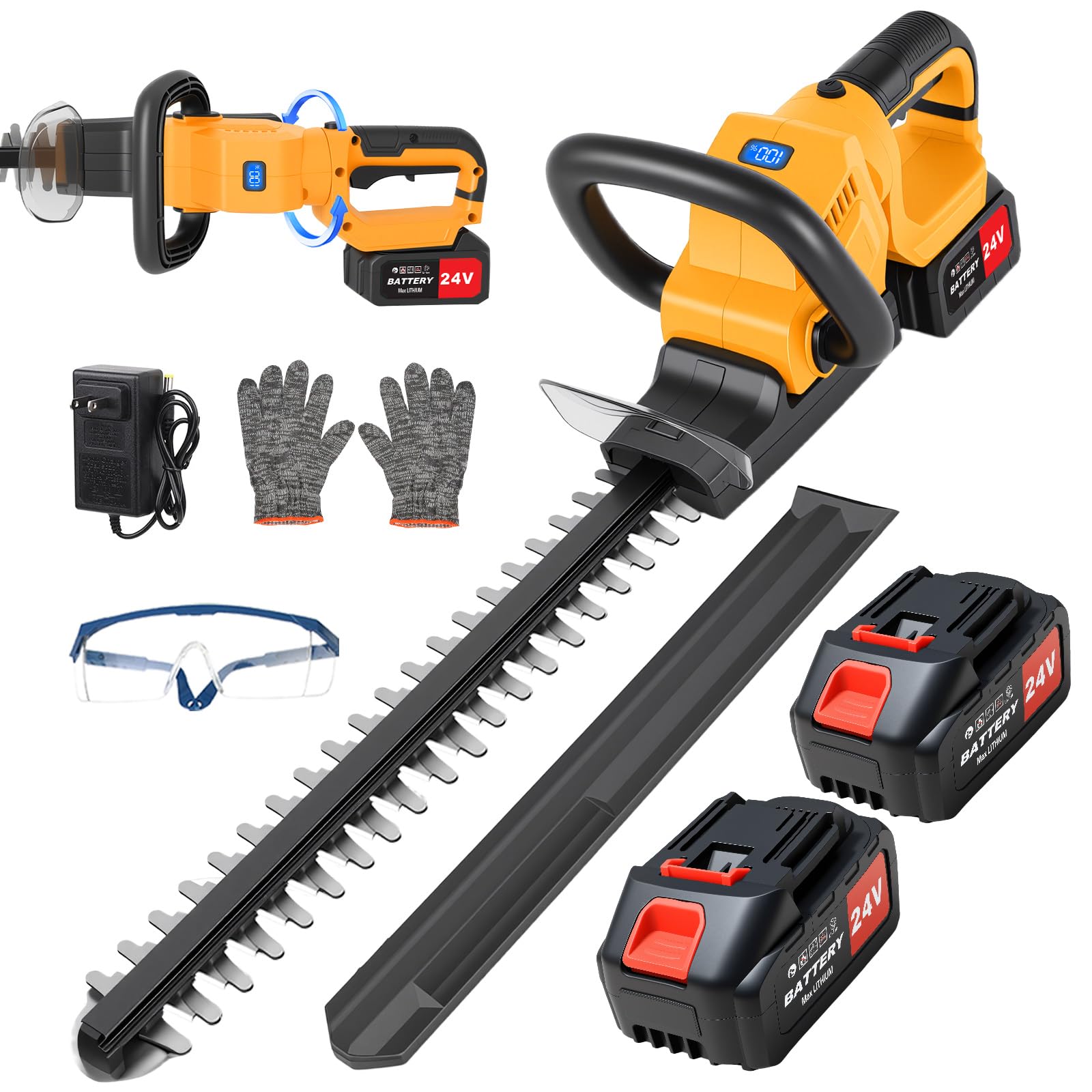 Cordless Hedge Trimmer with 2 x 4.0ah Battery, 24V Tree Bush Trimmer | 24000RPM 