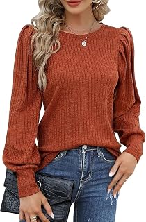 HOTOUCH Womens Ladies Long Sleeve Round Neck Lightweight Elegant Puff Sleeve Top Sizes 8-16