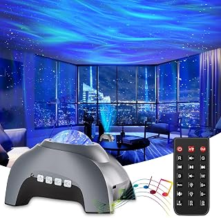 CIMELR Northern Lights Aurora Projector,Star Projector Music Bluetooth Speaker and White Noise,Star Projector Galaxy Light with Remote Control,Night Light Projector for Home Decor Bedroom（Grey）