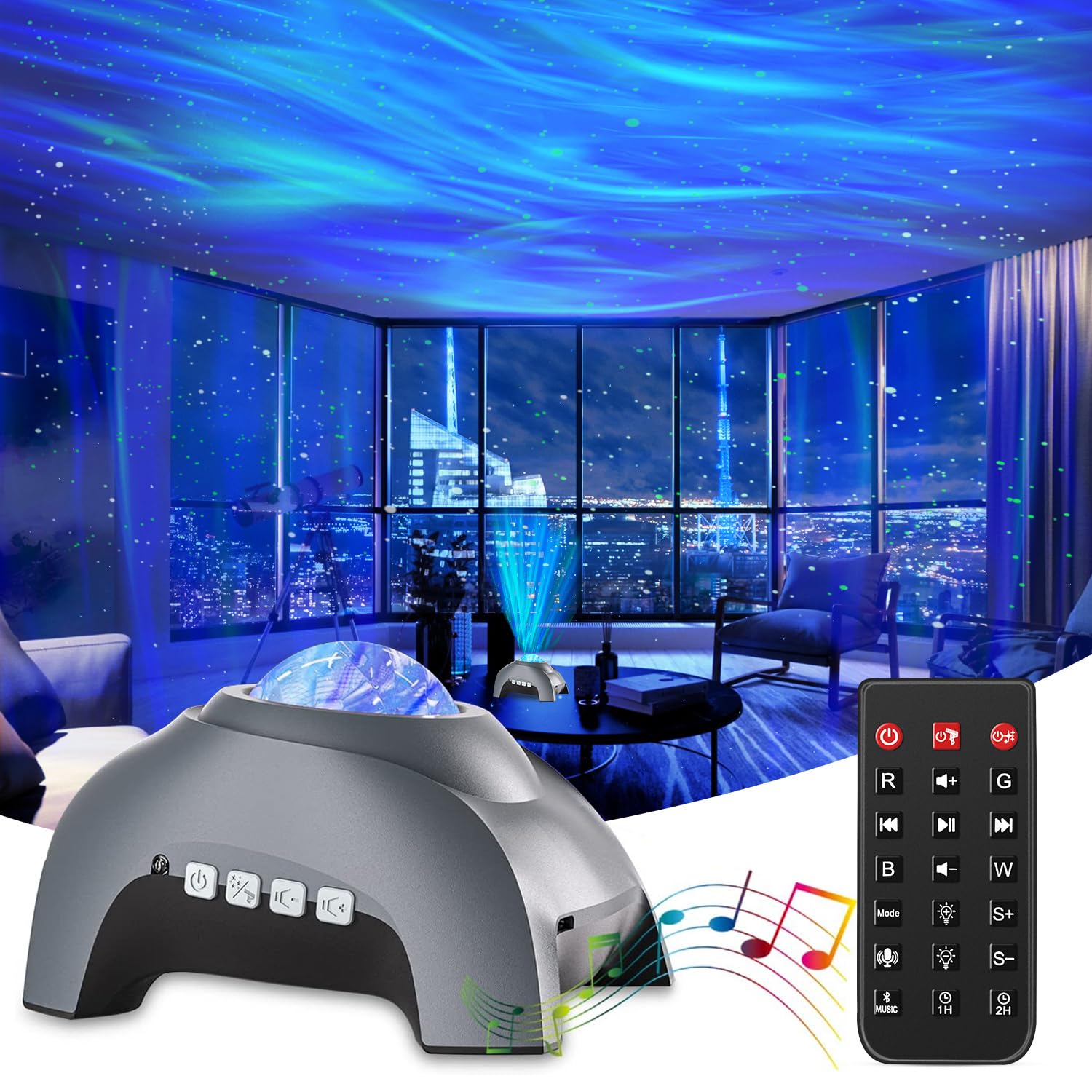 CIMELR Northern Lights Aurora Projector,Star Projector Music Bluetooth Speaker a