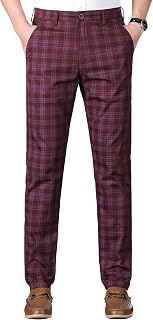 Men's Tweed Check Stretch Trousers Chino Plaid Pants Slim Fit Classic Check Golf Retro Pants Vintage Style Bottom