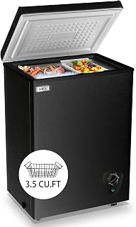 Chest Freezer Small Deep 3.5 Cu.Ft Black Mini Freezers Top Door Adjustable 7 Thermostat and Removable Basket Open Garage Basement Apartment Kitchen Business Office RV