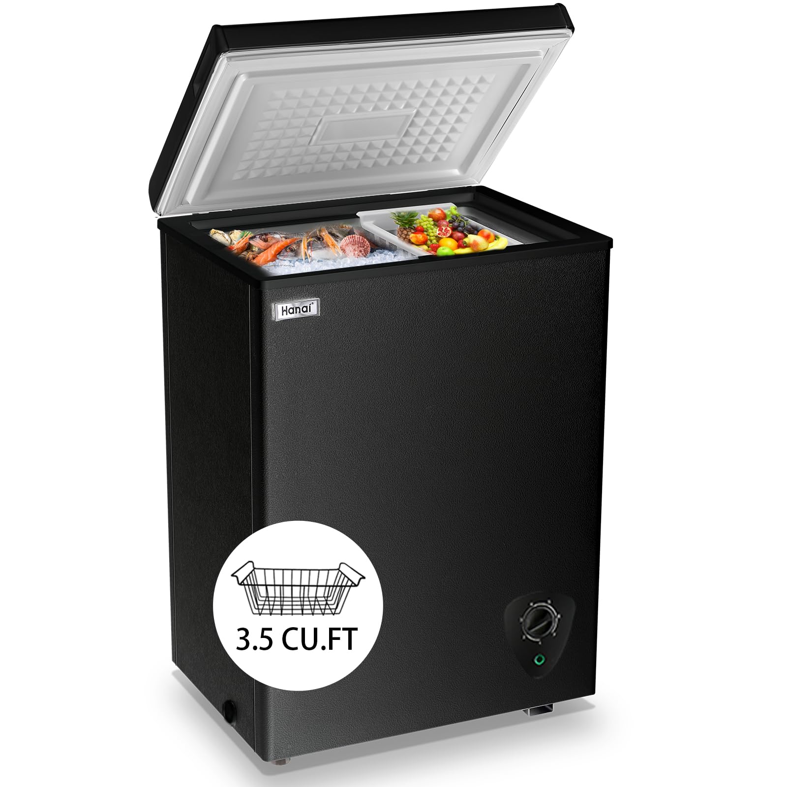 Chest Freezer Small Deep 3.5 Cu.Ft Black Mini Freezers Top Door Adjustable 7 The