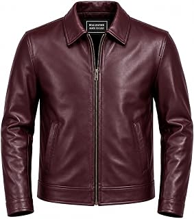 Jild Polo Collar Leather Jacket Men - Casual Old-School Vintage Mens Jacket