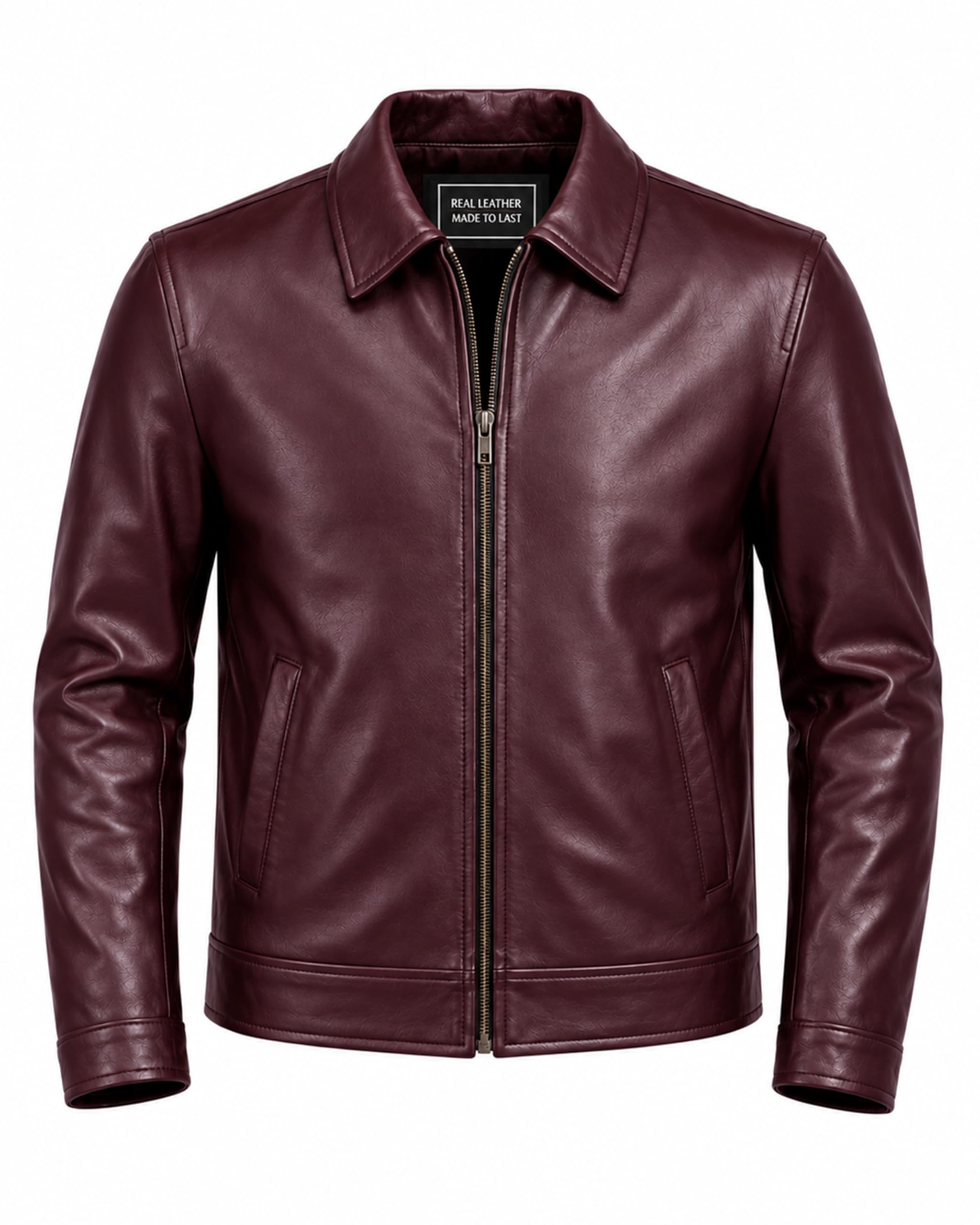 Jild Polo Collar Leather Jacket Men - Casual Old-School Vintage Mens Jacket