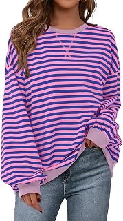 PRETTYGARDEN Womens Striped Oversized Sweatshirt Lightweight Fall Clothes