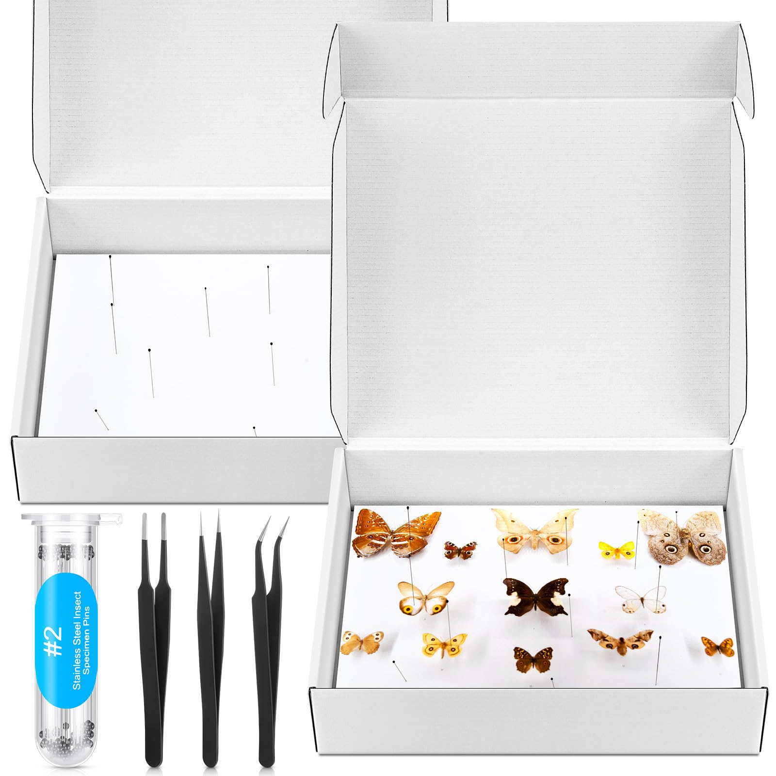 Taiyin 2 Sets Insect Pinning Kit, 100 Pins, 3 Tweezers for Specimens | Entomolog