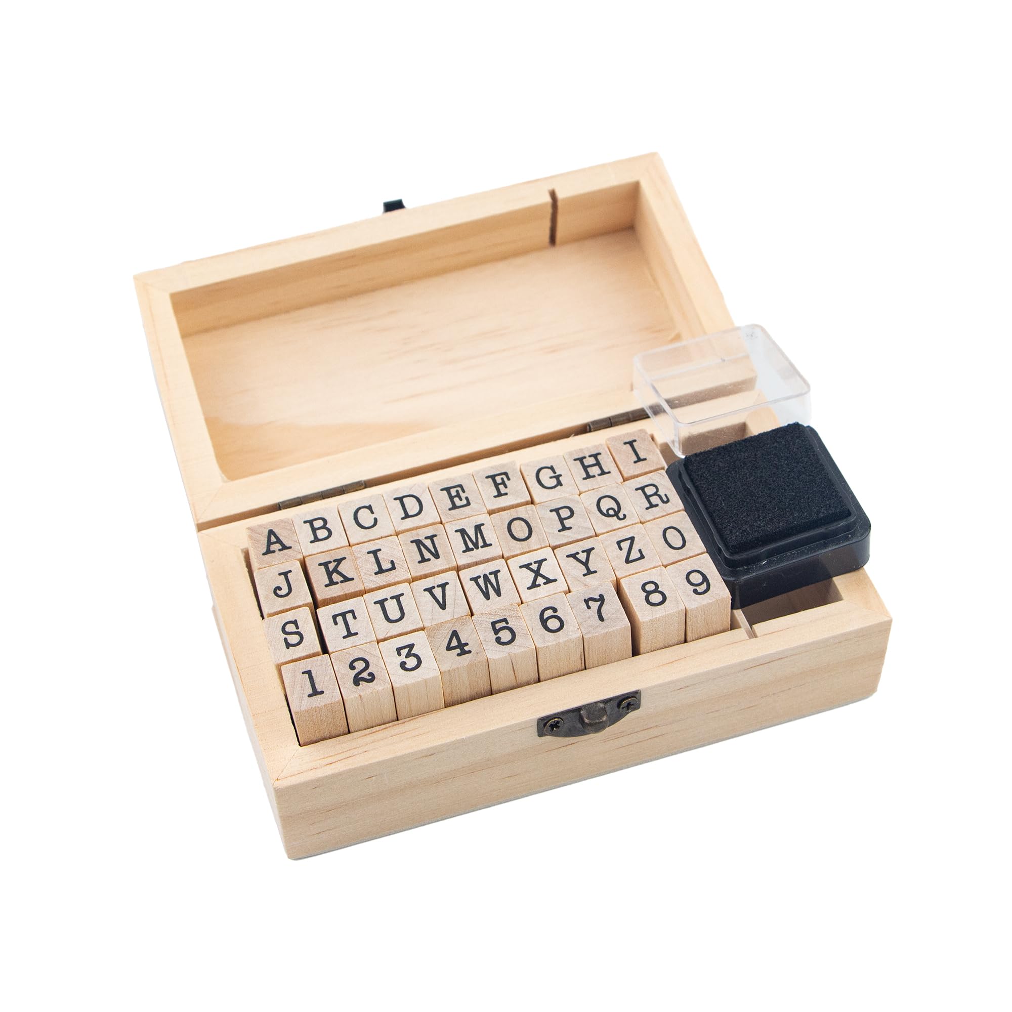 36 Pcs Small Wooden Rubber Stamps, Wooden Box Multipurpose Number Alphabet Lette
