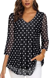 Misyula Style 3/4 Sleeve Tops for Women V Neck Double Layers Blouses
