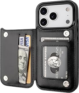 ONETOP for iPhone 18/17 Pro Wallet Case with Credit Card Holder,Black | Kickstand,ID/Cash Holder,Case Wallet with Card Slots,Double Magnetic Clasp,Durable PU Leather Shockproof Cover for Women Men