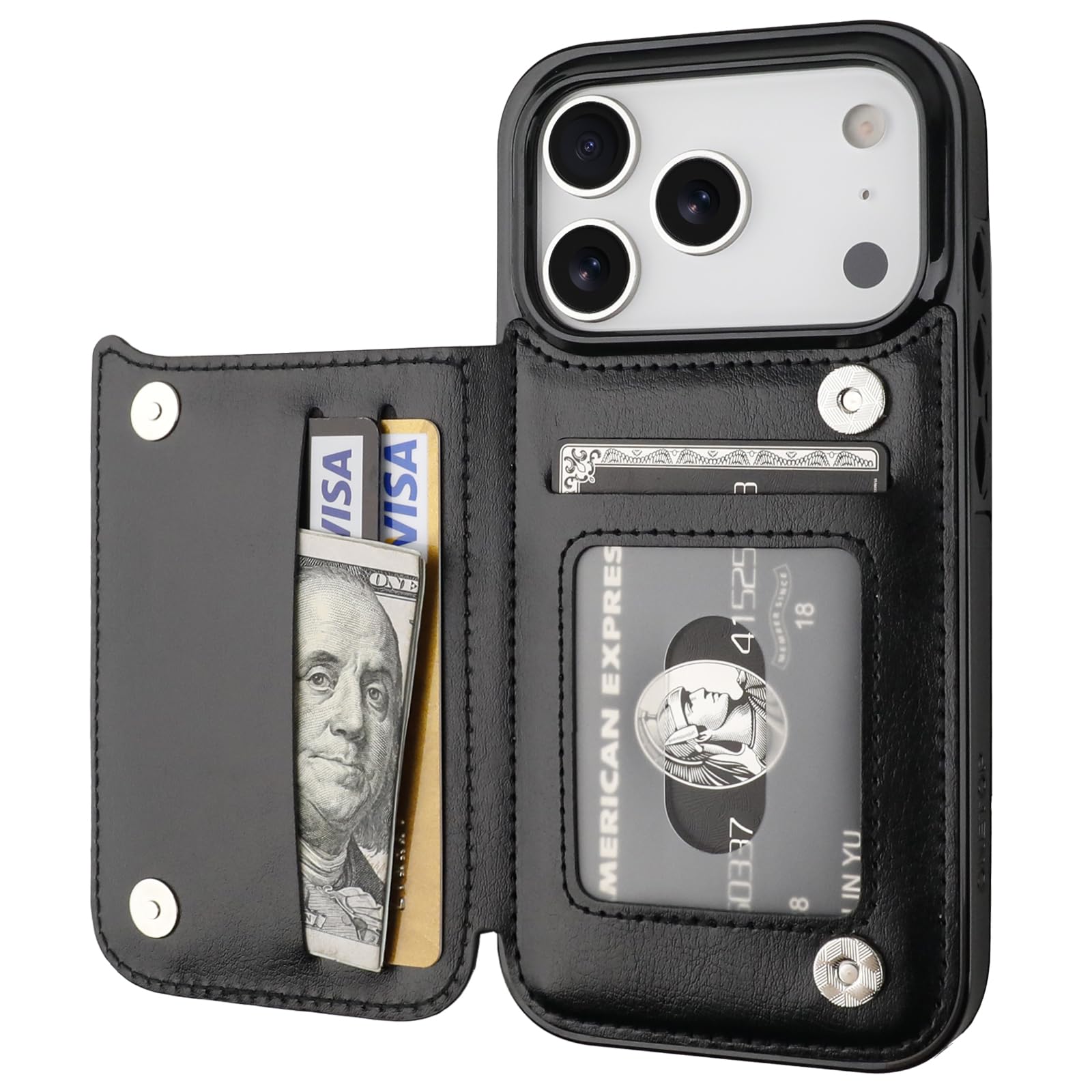 ONETOP for iPhone 18/17 Pro Wallet Case with Credit Card Holder,Black | Kickstan