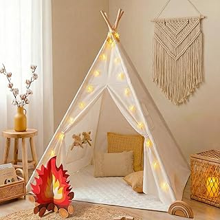 Little Dove Teepee Tent for Kids with Star Lights, Mat & Campfire Toy