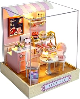 CUTEROOM DIY Miniature Furniture Wooden House Kit with Dust Cover & LED Light & Accessories - New Three Styles QT Series Dollhouse (QT032)