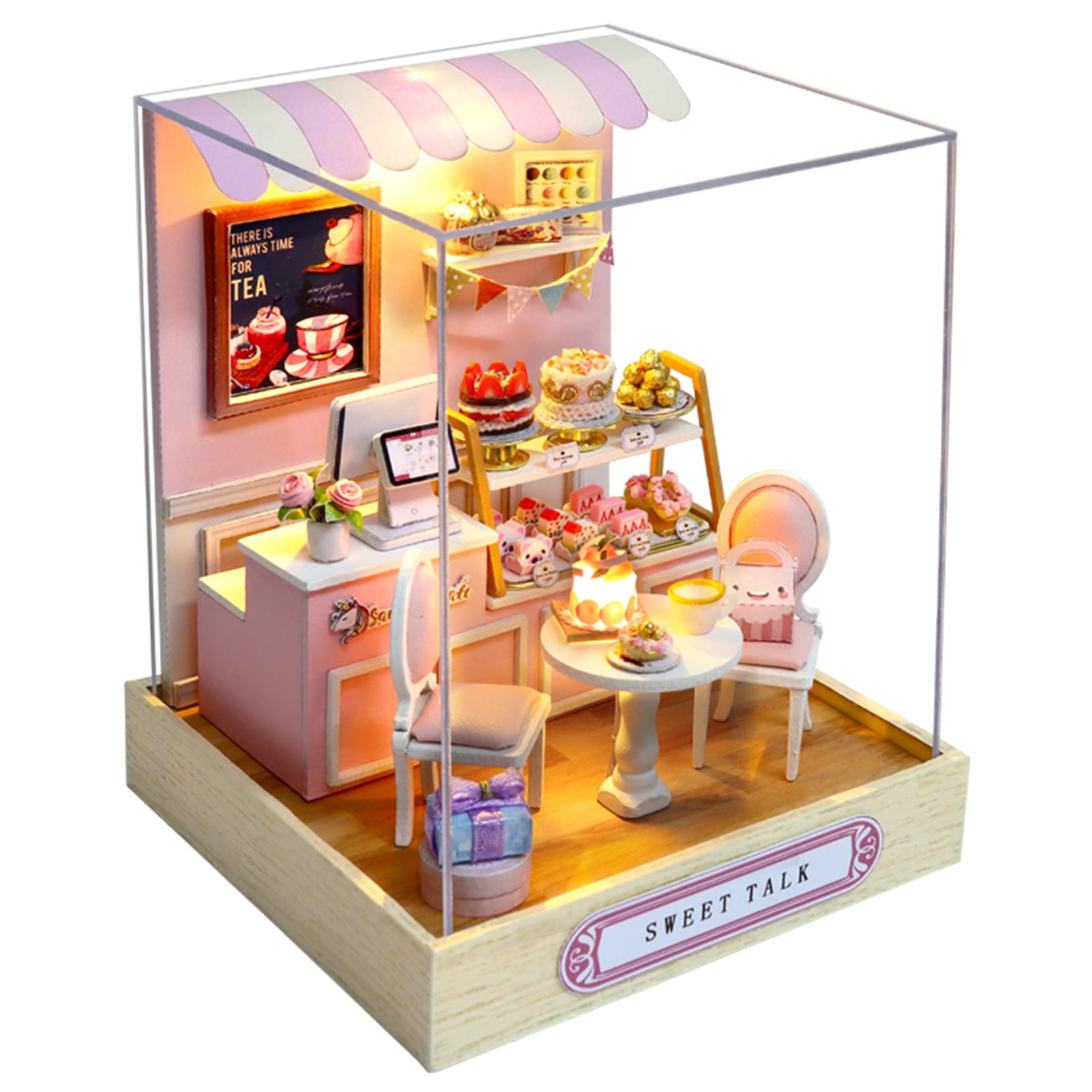 CUTEROOM DIY Miniature Furniture Wooden House Kit with Dust Cover & LED Light & 
